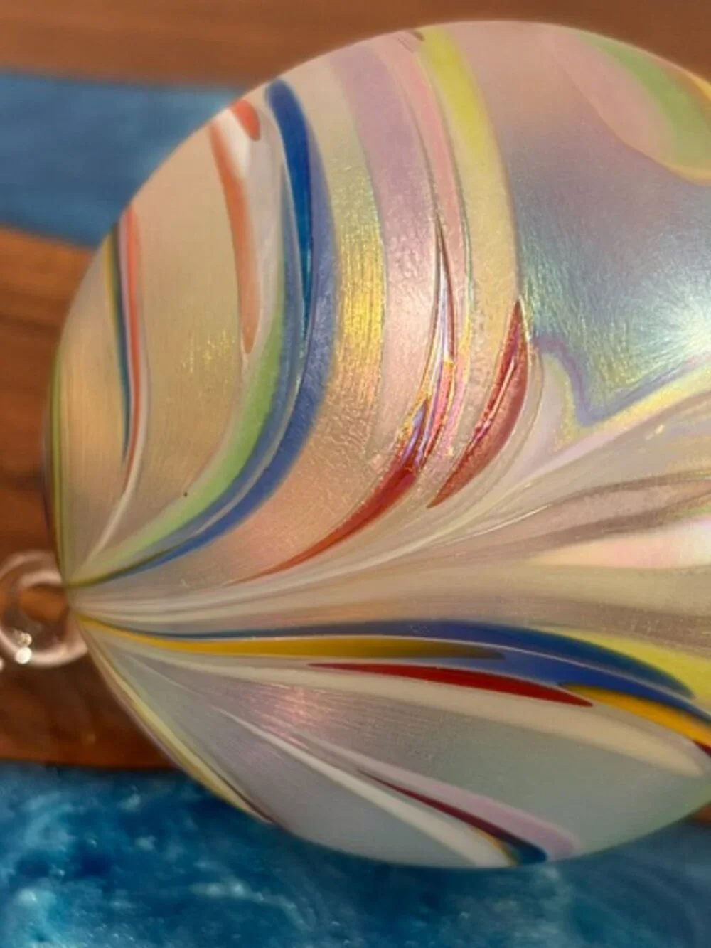 Artisan Hand Blown Multicolor Rainbow Splatter Pulled Swirl Glass Ball Ornament